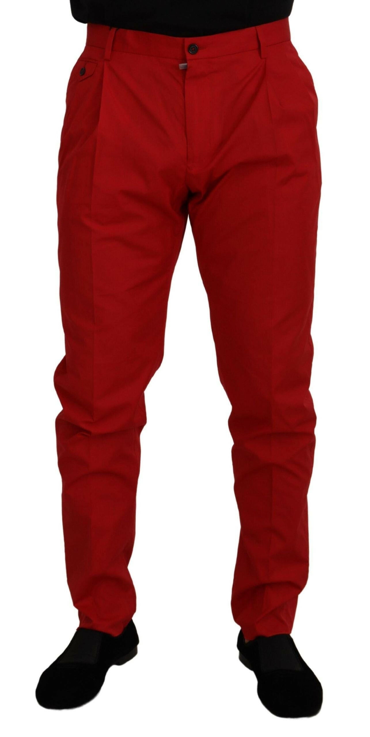 Dolce & Gabbana Red Cotton Slim Fit Trousers Chinos Pants -   -  Dolce & Gabbana.