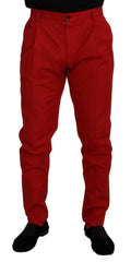 Dolce & Gabbana Red Cotton Slim Fit Trousers Chinos Pants -   -  Dolce & Gabbana.