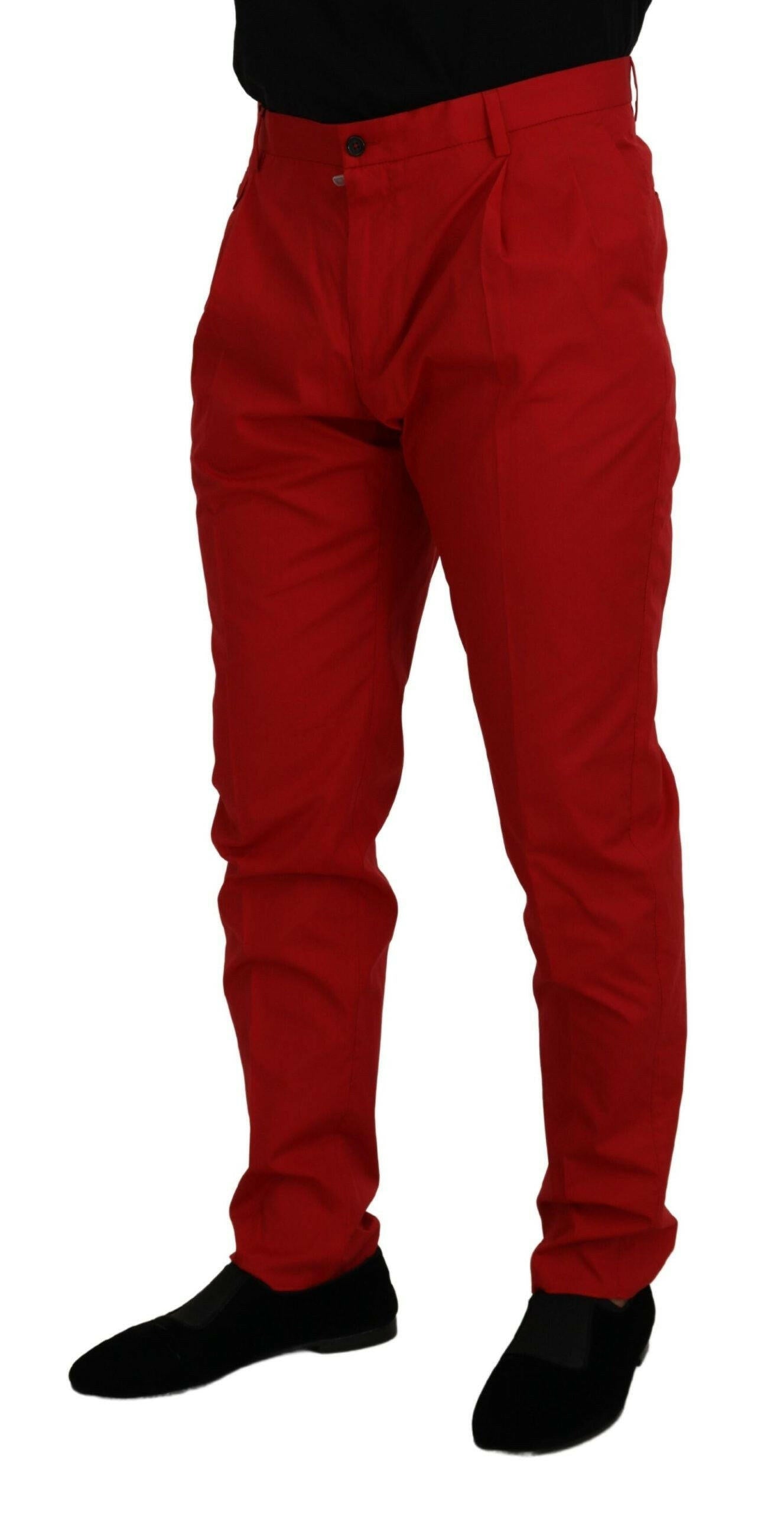 Dolce & Gabbana Red Cotton Slim Fit Trousers Chinos Pants -   -  Dolce & Gabbana. Dolce & Gabbana Red Cotton Slim Fit Trousers Chinos Pants -   -  Dolce & Gabbana.