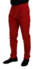 Dolce & Gabbana Red Cotton Slim Fit Trousers Chinos Pants -   -  Dolce & Gabbana.