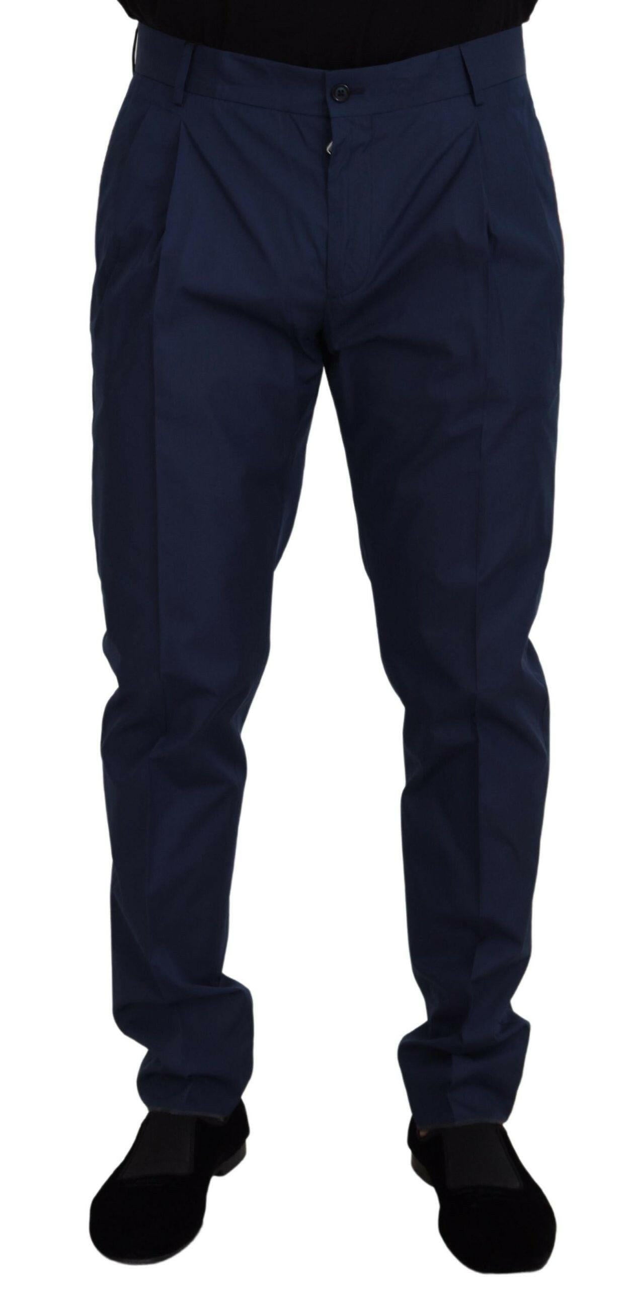 Dolce & Gabbana Blue Cotton Silk Trousers Chinos Pants -   -  Dolce & Gabbana.