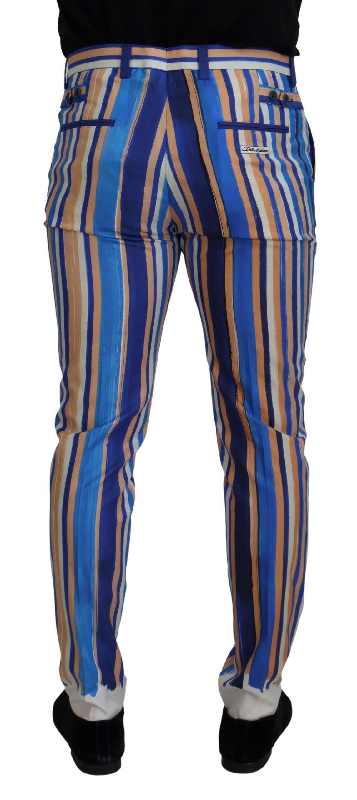 Dolce & Gabbana Blue Striped Silk Cotton Slim Trousers Pants -   -  Dolce & Gabbana. Dolce & Gabbana Blue Striped Silk Cotton Slim Trousers Pants -   -  Dolce & Gabbana.