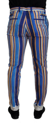 Dolce & Gabbana Blue Striped Silk Cotton Slim Trousers Pants -   -  Dolce & Gabbana.