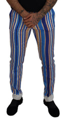 Dolce & Gabbana Blue Striped Silk Cotton Slim Trousers Pants -   -  Dolce & Gabbana.