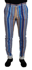 Dolce & Gabbana Blue Striped Silk Cotton Slim Trousers Pants -   -  Dolce & Gabbana.