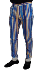 Dolce & Gabbana Blue Striped Silk Cotton Slim Trousers Pants -   -  Dolce & Gabbana.
