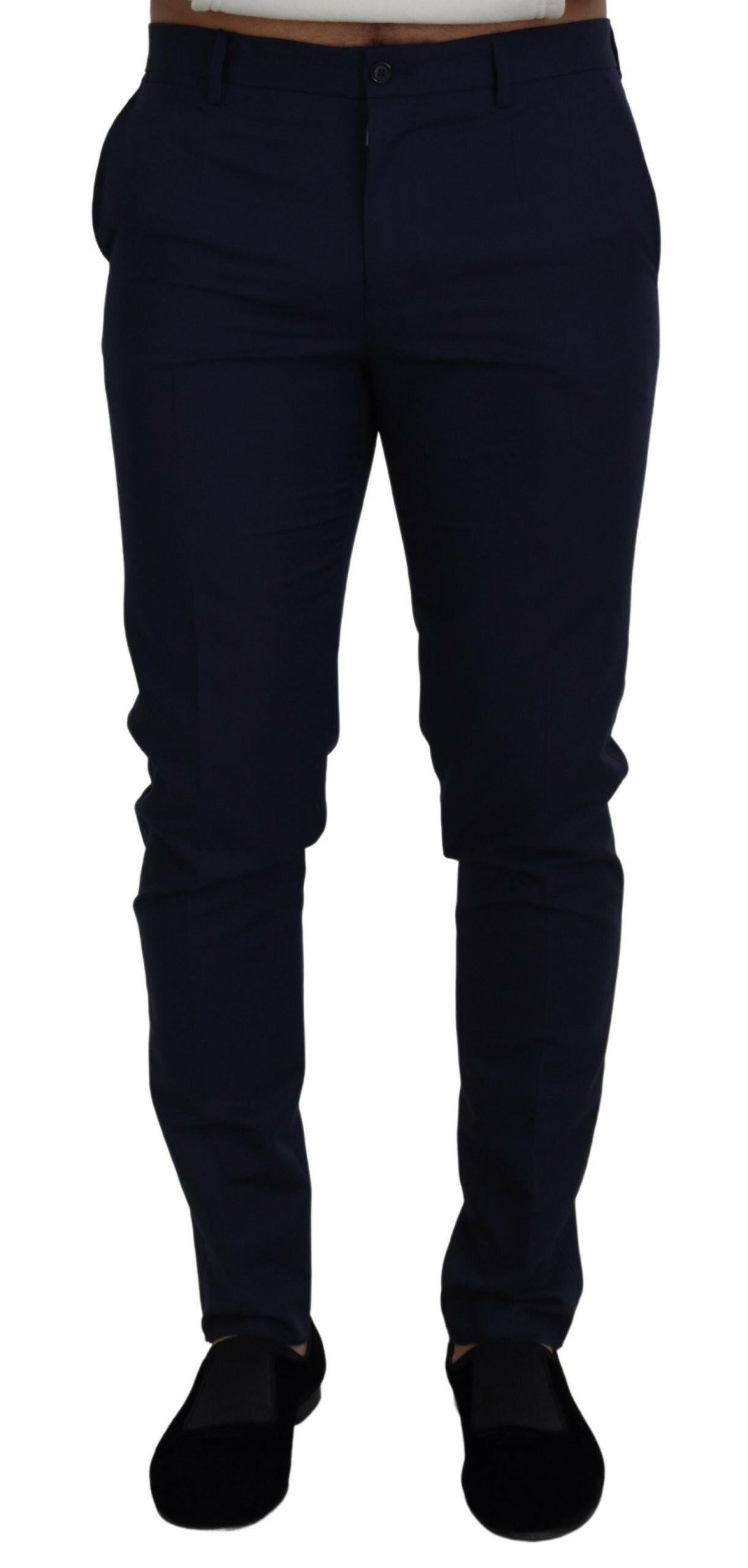 Dolce & Gabbana Blue Linen Cotton Slim Trousers Chinos Pants -   -  Dolce & Gabbana.