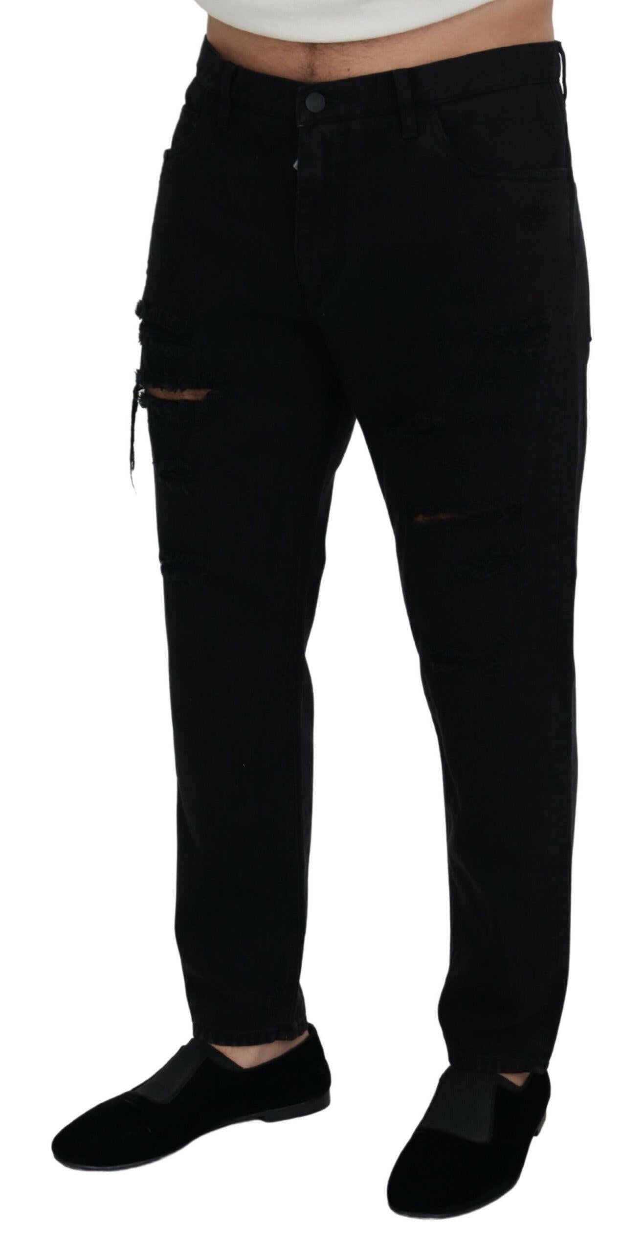 Dolce & Gabbana Black Loose Regular Torn Cotton Jeans -   -  Dolce & Gabbana. Dolce & Gabbana Black Loose Regular Torn Cotton Jeans -   -  Dolce & Gabbana.