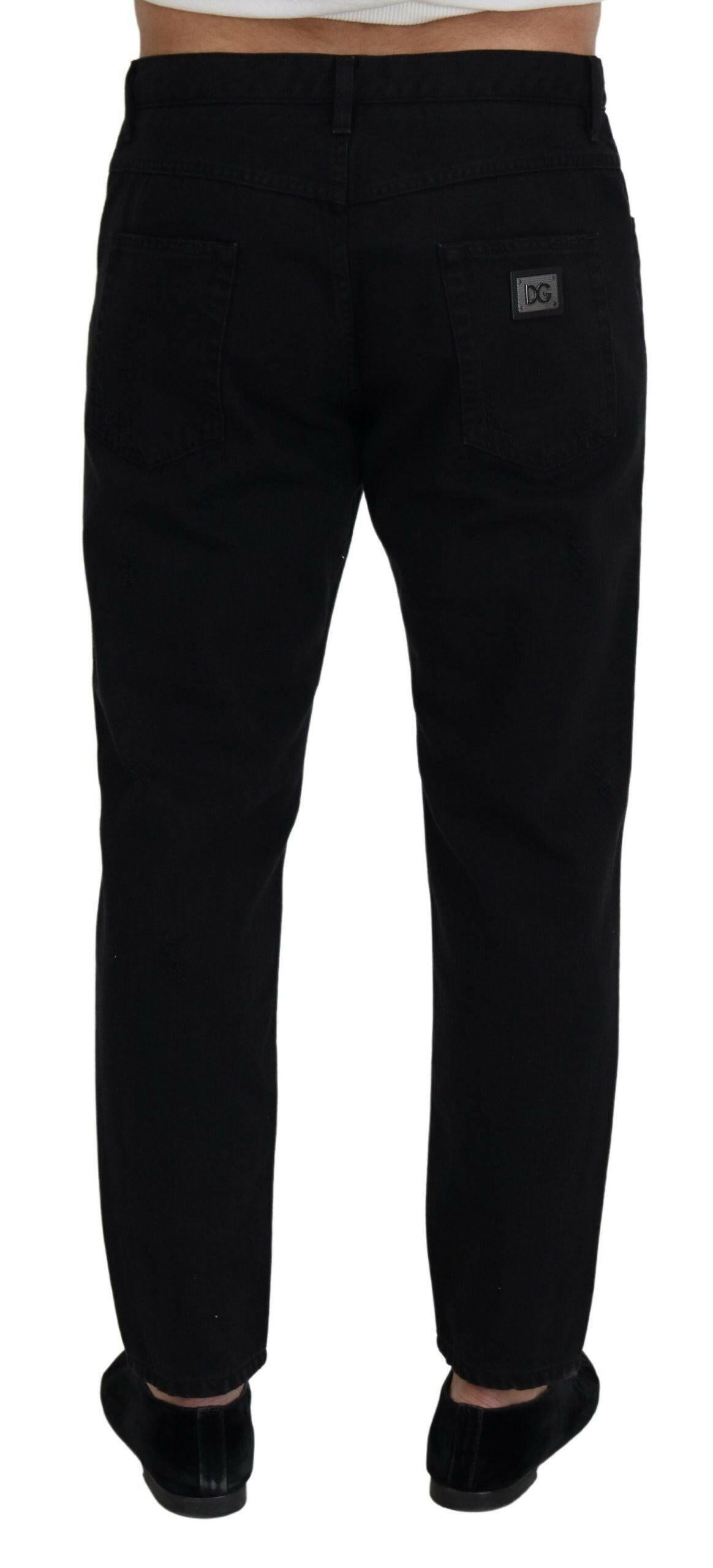 Dolce & Gabbana Black Loose Regular Torn Cotton Jeans -   -  Dolce & Gabbana. Dolce & Gabbana Black Loose Regular Torn Cotton Jeans -   -  Dolce & Gabbana.
