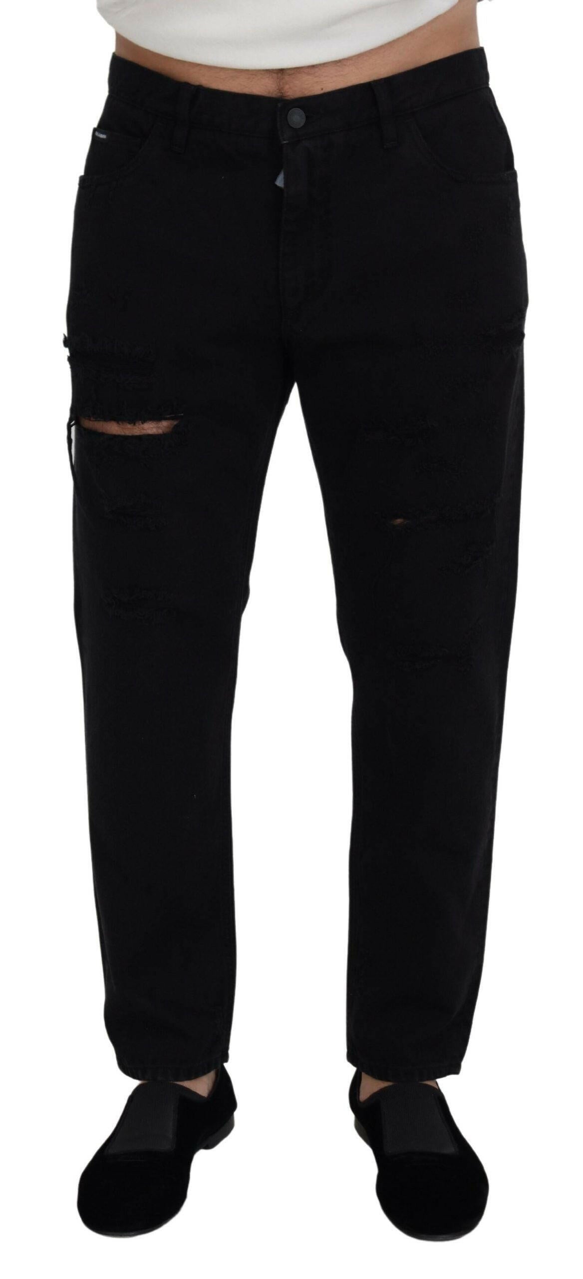 Dolce & Gabbana Black Loose Regular Torn Cotton Jeans -   -  Dolce & Gabbana.