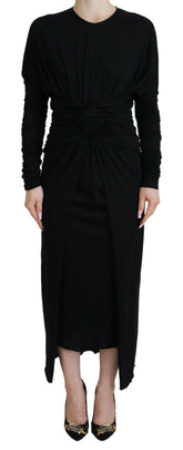 Dolce & Gabbana Black Sheath Midi Gown Wool Wrap Dress -   -  Dolce & Gabbana.