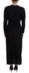 Dolce & Gabbana Black Sheath Midi Gown Wool Wrap Dress - - Dolce & Gabbana.