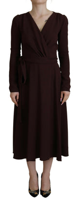 Dolce & Gabbana Brown Wrap Long Sleeve Midi Stretch Dress -   -  Dolce & Gabbana.