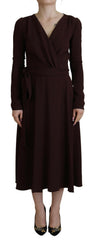 Dolce & Gabbana Brown Wrap Long Sleeve Midi Stretch Dress -   -  Dolce & Gabbana.