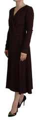Dolce & Gabbana Brown Wrap Long Sleeve Midi Stretch Dress -   -  Dolce & Gabbana.