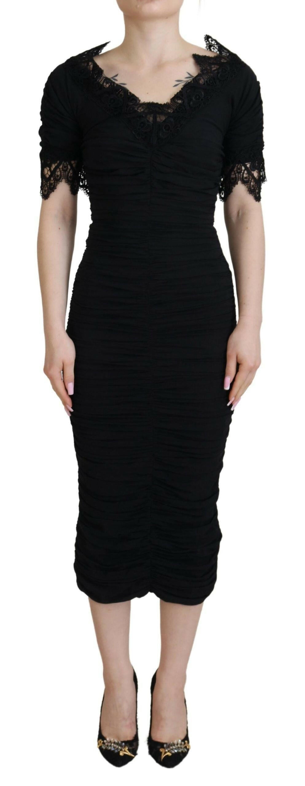 Dolce & Gabbana Black Sheath Midi Bodycon Lace Silk Dress -   -  Dolce & Gabbana.
