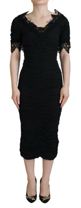 Dolce & Gabbana Black Sheath Midi Bodycon Lace Silk Dress -   -  Dolce & Gabbana.