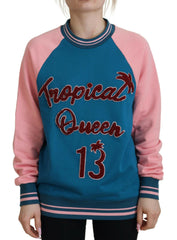 Dolce & Gabbana Blue Pink Queen Sequin Crystal Sweater -   -  Dolce & Gabbana.