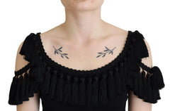 Dolce & Gabbana Black Tank Top Blouse Tassle Cotton Blouse -   -  Dolce & Gabbana.
