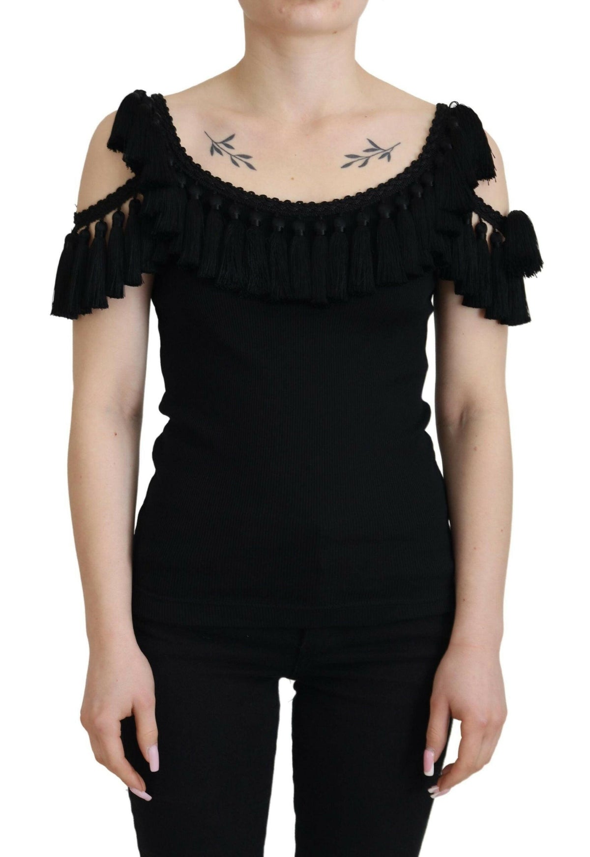 Dolce & Gabbana Black Tank Top Blouse Tassle Cotton Blouse -   -  Dolce & Gabbana.