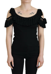 Dolce & Gabbana Black Tank Top Blouse Tassle Cotton Blouse -   -  Dolce & Gabbana.
