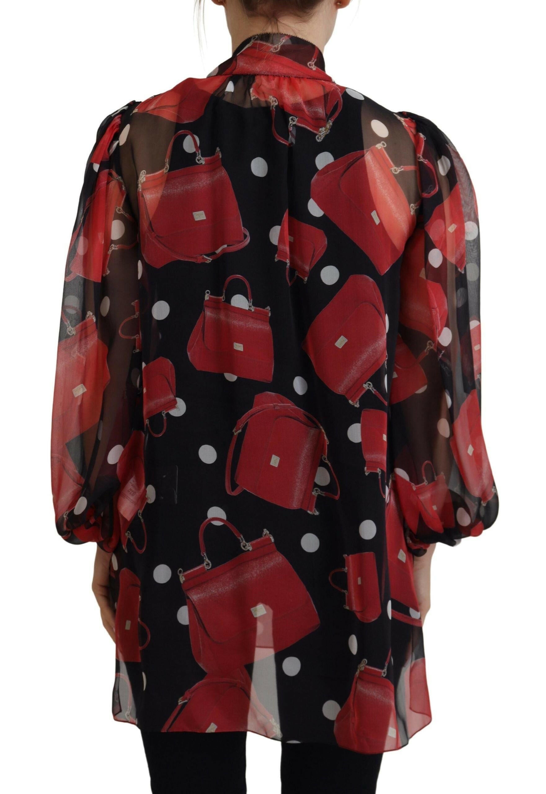 Dolce & Gabbana Black Red Sicily Bag Silk Shirt Top Blouse -   -  Dolce & Gabbana. Dolce & Gabbana Black Red Sicily Bag Silk Shirt Top Blouse -   -  Dolce & Gabbana.