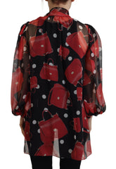 Dolce & Gabbana Black Red Sicily Bag Silk Shirt Top Blouse -   -  Dolce & Gabbana.