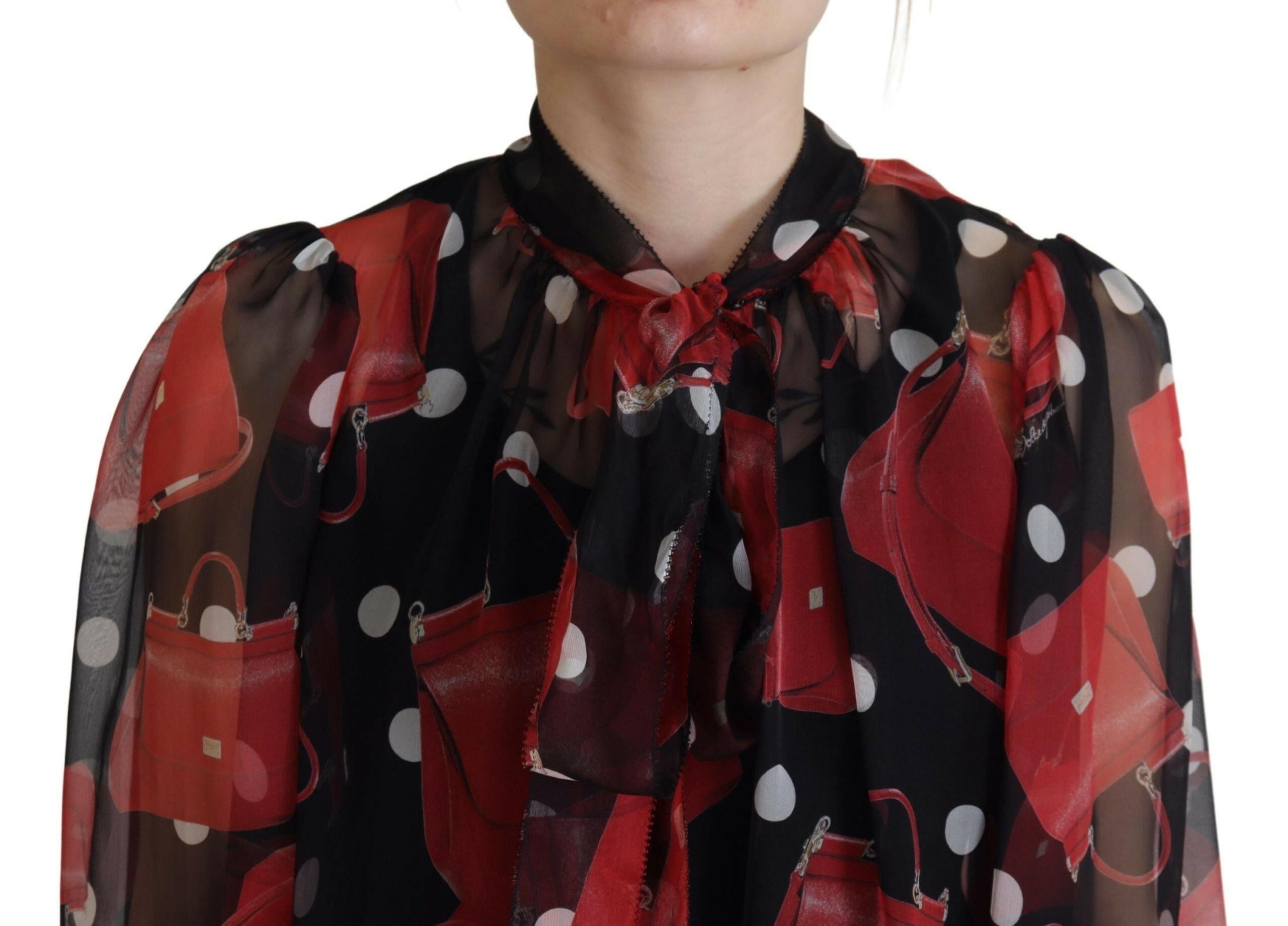 Dolce & Gabbana Black Red Sicily Bag Silk Shirt Top Blouse -   -  Dolce & Gabbana. Dolce & Gabbana Black Red Sicily Bag Silk Shirt Top Blouse -   -  Dolce & Gabbana.