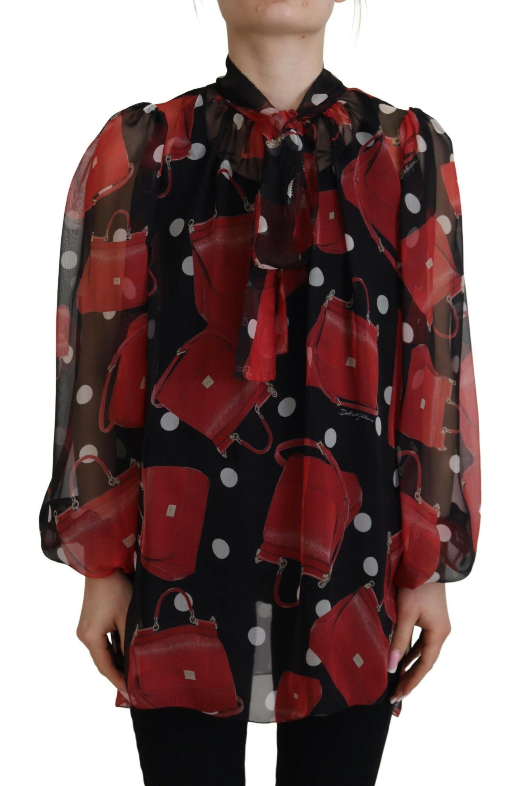Dolce & Gabbana Black Red Sicily Bag Silk Shirt Top Blouse -   -  Dolce & Gabbana.