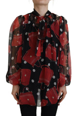 Dolce & Gabbana Black Red Sicily Bag Silk Shirt Top Blouse -   -  Dolce & Gabbana.