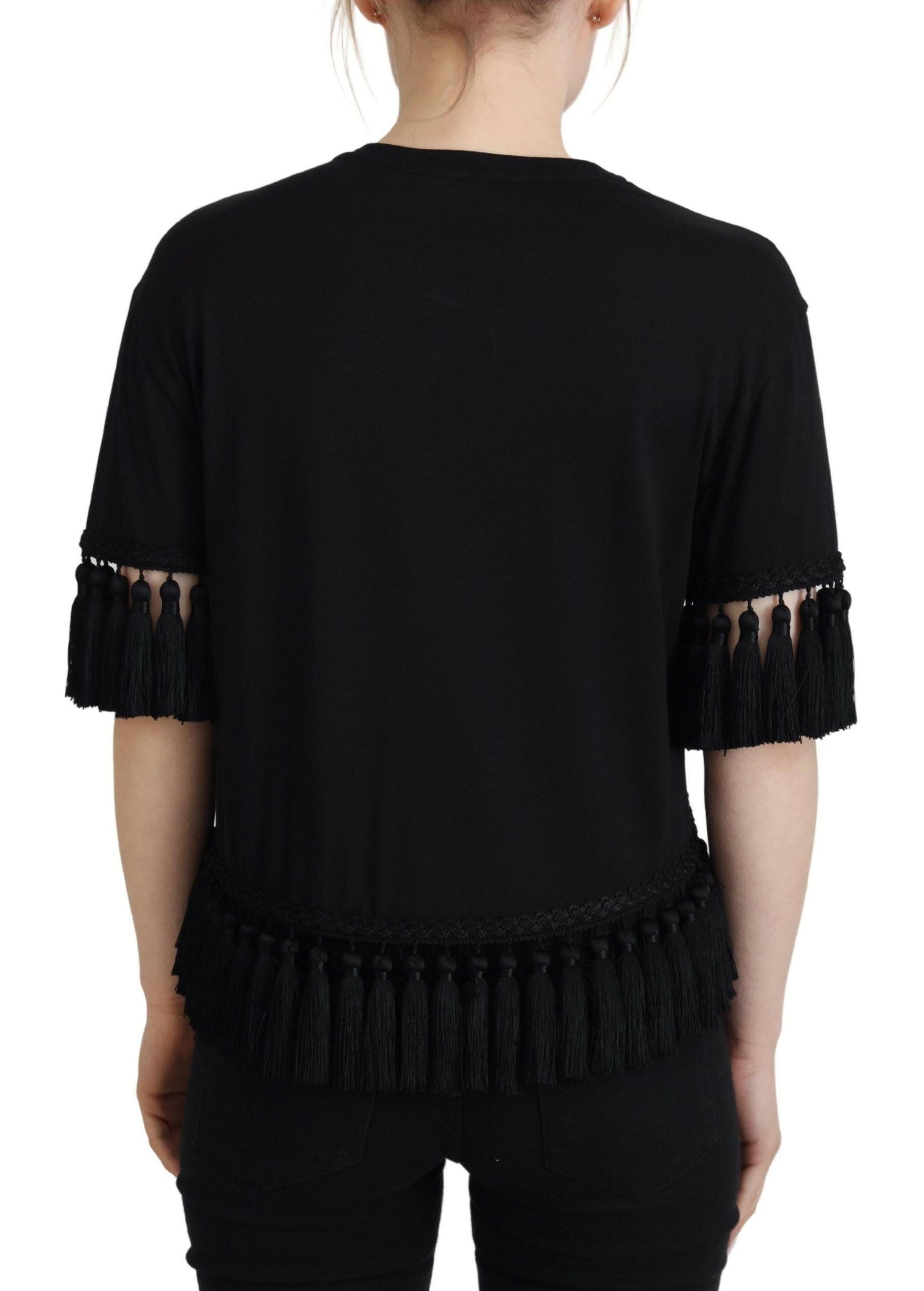 Dolce & Gabbana Black T-shirt Blouse Tassle Cotton Blouse -   -  Dolce & Gabbana. Dolce & Gabbana Black T-shirt Blouse Tassle Cotton Blouse -   -  Dolce & Gabbana.