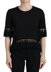 Dolce & Gabbana Black T-shirt Blouse Tassle Cotton Blouse -   -  Dolce & Gabbana.