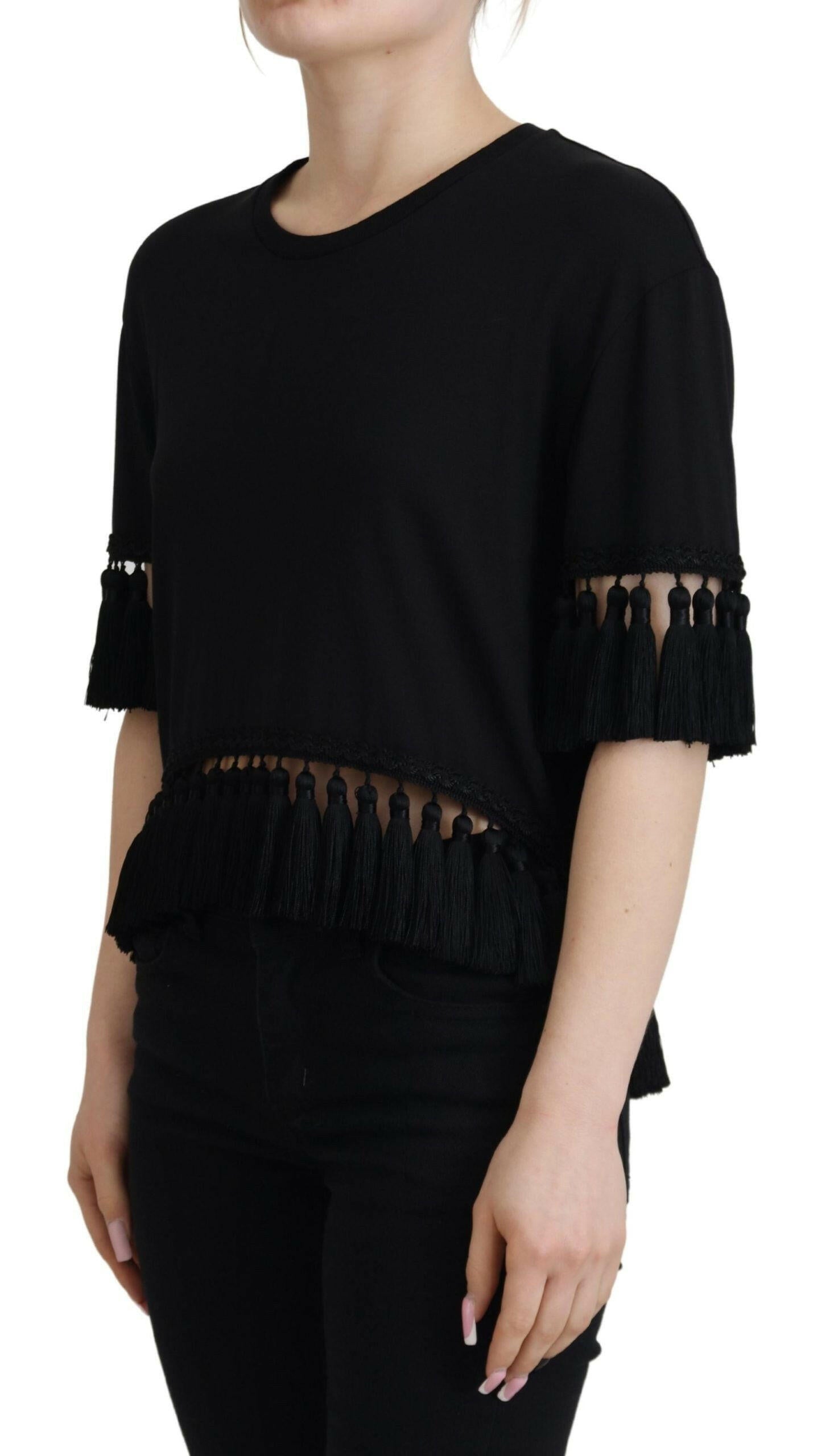 Dolce & Gabbana Black T-shirt Blouse Tassle Cotton Blouse -   -  Dolce & Gabbana. Dolce & Gabbana Black T-shirt Blouse Tassle Cotton Blouse -   -  Dolce & Gabbana.