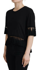 Dolce & Gabbana Black T-shirt Blouse Tassle Cotton Blouse -   -  Dolce & Gabbana.