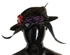 Dolce & Gabbana Black Lapil Crystal Heart Feather Brooch Fedora Hat -   -  Dolce & Gabbana.