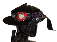 Dolce & Gabbana Black Lapil Crystal Heart Feather Brooch Fedora Hat -   -  Dolce & Gabbana.