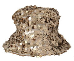 Dolce & Gabbana Gold Silk Sequin Embellished Designer Brim Bucket Hat -   -  Dolce & Gabbana.