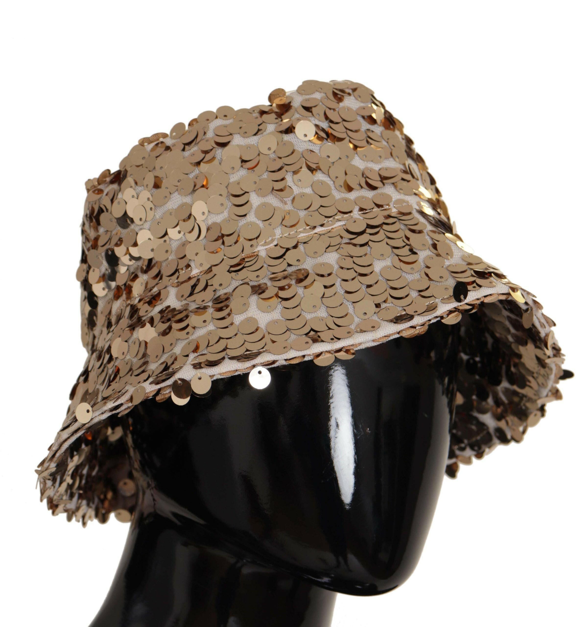 Dolce & Gabbana Gold Silk Sequin Embellished Designer Brim Bucket Hat -   -  Dolce & Gabbana. Dolce & Gabbana Gold Silk Sequin Embellished Designer Brim Bucket Hat -   -  Dolce & Gabbana.