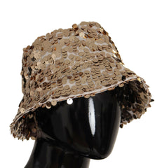 Dolce & Gabbana Gold Silk Sequin Embellished Designer Brim Bucket Hat -   -  Dolce & Gabbana.