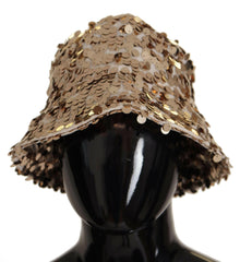 Dolce & Gabbana Gold Silk Sequin Embellished Designer Brim Bucket Hat -   -  Dolce & Gabbana.