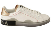 Dolce & Gabbana White Gold Leather Low Top Sneakers Casual Shoes -   -  Dolce & Gabbana.