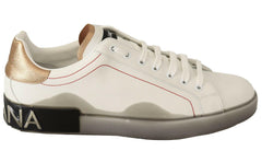 Dolce & Gabbana White Gold Leather Low Top Sneakers Casual Shoes -   -  Dolce & Gabbana.