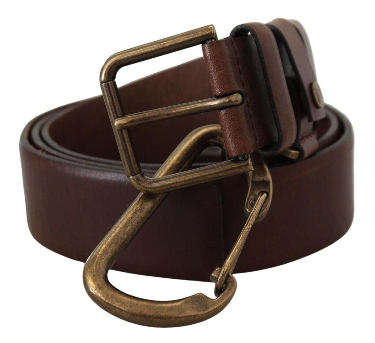 Dolce & Gabbana Brown Leather Gold Metal Buckle Carabiner Belt -   -  Dolce & Gabbana.