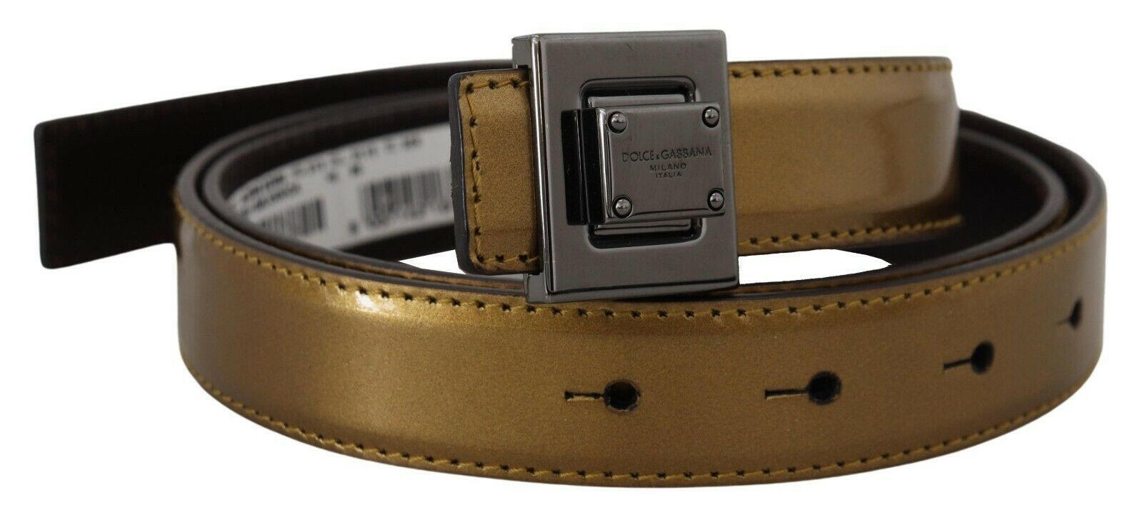 Dolce & Gabbana Gold Leather Silver Square Metal Buckle Belt -   -  Dolce & Gabbana.