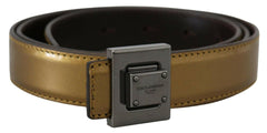 Dolce & Gabbana Gold Leather Silver Square Metal Buckle Belt -   -  Dolce & Gabbana.