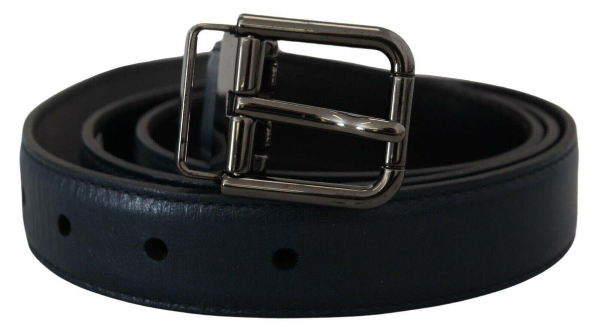 Dolce & Gabbana Blue Leather Silver Metal Buckle Vintage Belt -   -  Dolce & Gabbana.