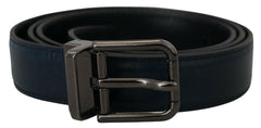 Dolce & Gabbana Blue Leather Silver Metal Buckle Vintage Belt -   -  Dolce & Gabbana.