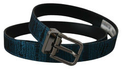 Dolce & Gabbana Blue Jacquard Moire Silver Metal Belt Men -   -  Dolce & Gabbana.