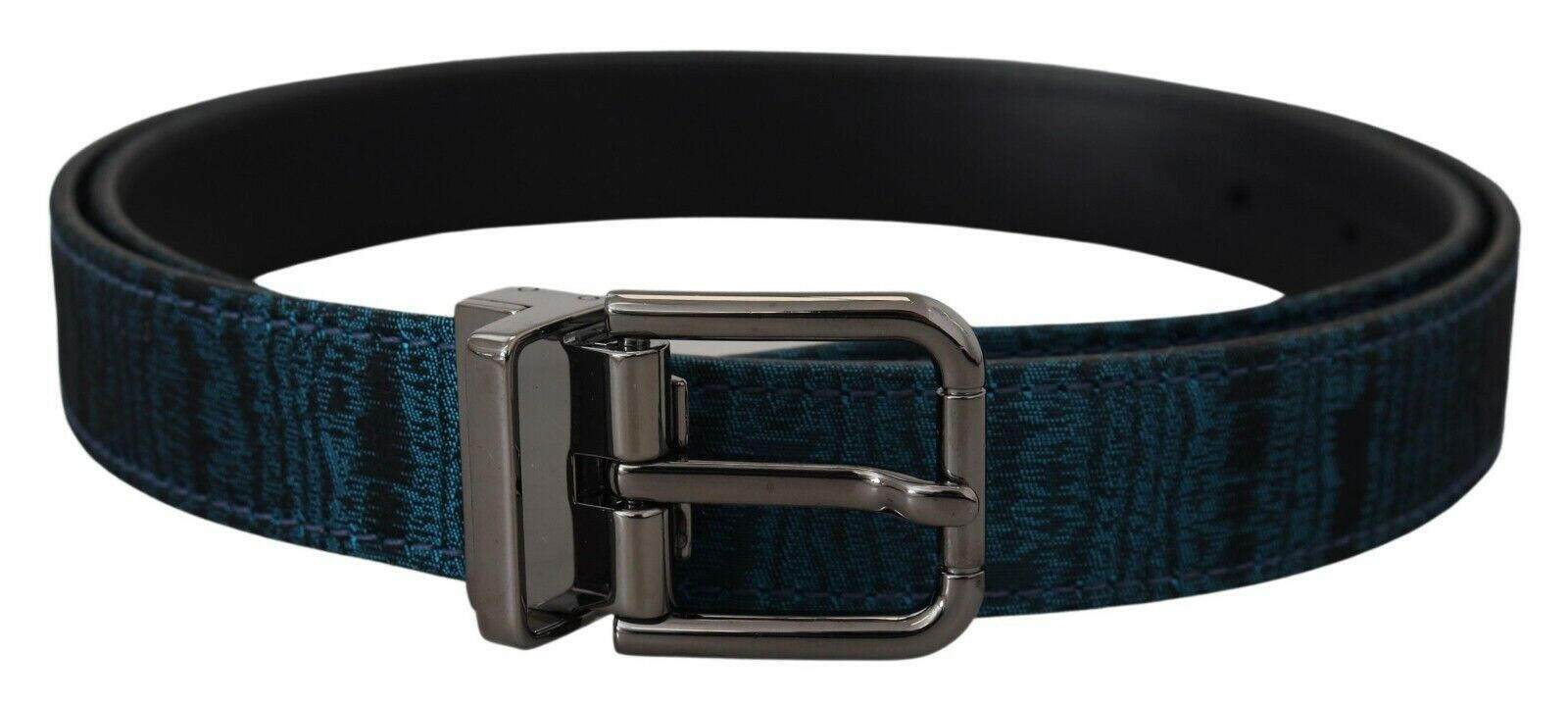 Dolce & Gabbana Blue Jacquard Moire Silver Metal Belt Men -   -  Dolce & Gabbana.