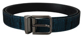 Dolce & Gabbana Blue Jacquard Moire Silver Metal Belt Men -   -  Dolce & Gabbana.